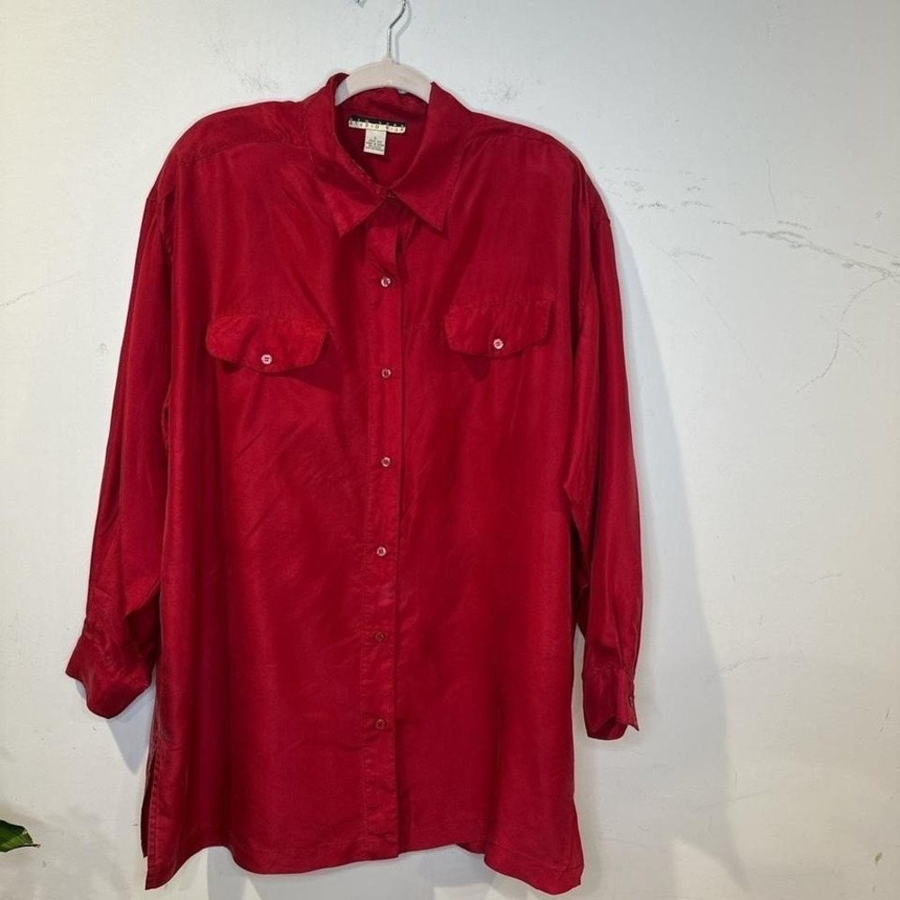 Vintage 90s Oversized Lagdenlook Red silk blouse LARGE